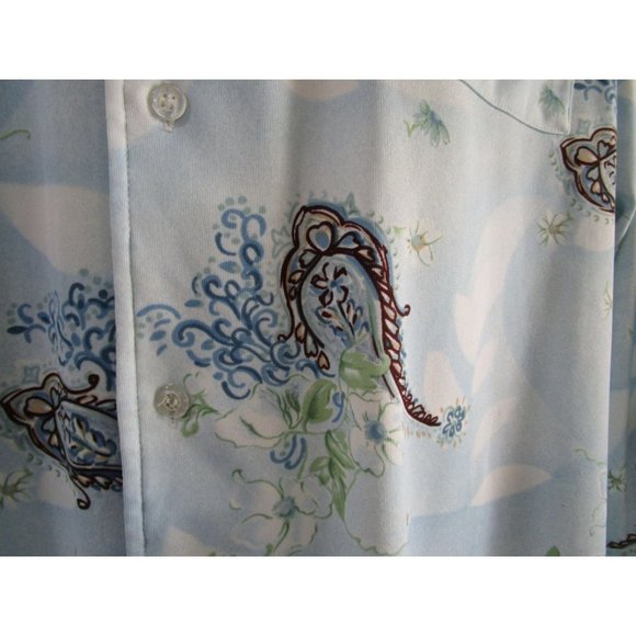 Powder Blue Paisley Print Polyester Lancer California Disco Shirt Mens Lg  EUC - Picture 11 of 16